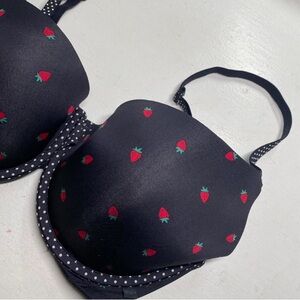 Victoria’s Secret Black Bra with Red Strawberry Print